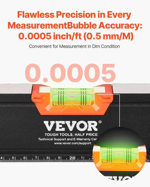 Close-up of a vial on a Six Piece All Magnetic Torpedo Level Set With Aluminum Alloy Box Leveler Includes 10 To 78 Inch SAE and metric scale
