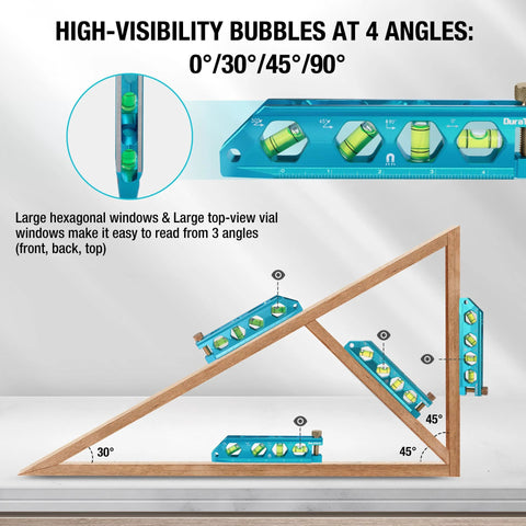 Three Piece Magnetic Level Tool Set With 2.5 Inch, 6.25 Inch And 8 Inch Levels, High Visibility Vials, V Groove Base For Round Stock.