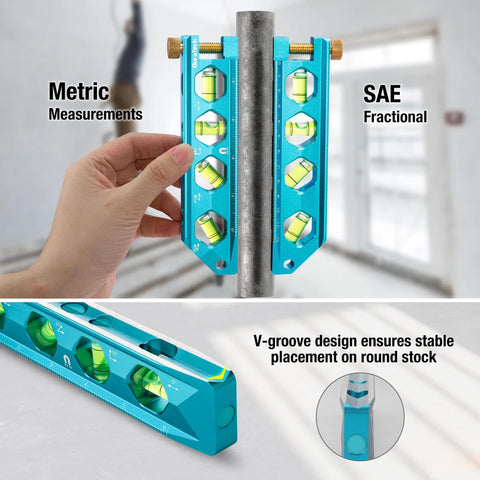 Three Piece Magnetic Level Tool Set With 2.5 Inch, 6.25 Inch And 8 Inch Levels, High Visibility Vials, V Groove Base For Round Stock