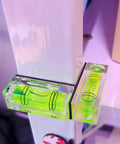 Magnetic Mini Bubble Level Tool Pack, Pocket Size, Ultra Precise 3Line Grid, installed on furniture corner for alignment