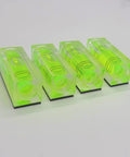 Magnetic Mini Bubble Level Tool Pack, Pocket Size, Ultra Precise 3Line Grid, 4 Pack shown aligned on surface.