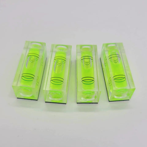 Magnetic Mini Bubble Level Tool Pack, Pocket Size, Ultra Precise 3Line Grid, 4 Pack, transparent acrylic with green grid.