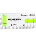 Compact magnetic 3 inch mini level with two bubbles provides hands free alignment on metal surfaces, front view.