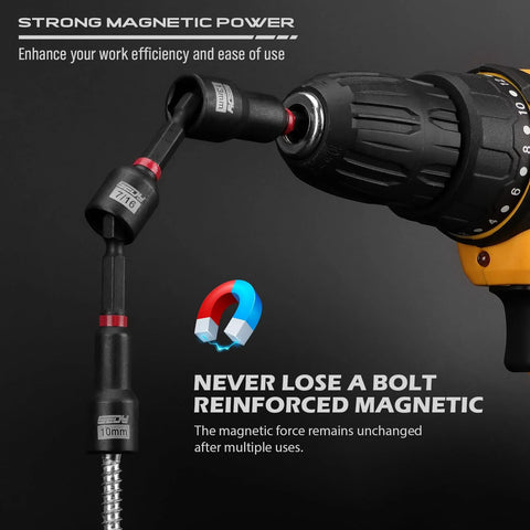80-Piece Premium Magnetic Impact Nut Driver Set Metric And SAE With Socket Adapters attached to power drill.