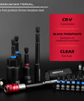Close-up of 80-Piece Premium Magnetic Impact Nut Driver Set Metric And SAE with socket adapters, bit holder, showing CR-V steel.