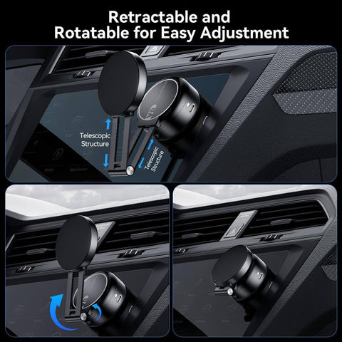Magnetic Phone Holder With Vacuum Grip Technology And 360 Degree Rotation Tri Axis Adjustable Mag Grip N Go mounted on car dashboard
