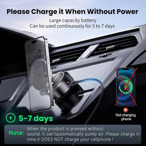 Magnetic Phone Holder With Vacuum Grip Technology And 360 Degree Rotation Tri Axis Adjustable Mag Grip N Go in car dashboard
