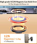 Magnetic Phone Mount With Vacuum Suction Cup displaying N52 magnets holding iPhone 16 showing strength and firm adsorption capability