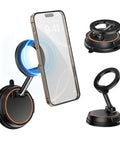 Magnetic Phone Mount With Vacuum Suction Cup For Shower Mirror Car Dashboard And Gym Use Hands Free Magnetic Holder For MagSafe IPhone 16 15 14 13 12 Series Delivers Firm Adsorption And Quick Release For Safe On The Go No Fuss Setup.