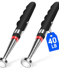 Two Pack Telescoping Magnetic Pickup Tools reach 7 to 30 inches with a 40 lb pull, featuring a 0.79 inch removable tip