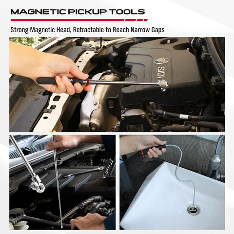 4 Piece Telescoping Magnetic Pickup Tool Set For Garages And Workshops Featuring A 31 Inch Telescoping Magnet Stick With 15 Lb Lift