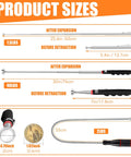 4-Piece Telescoping Magnetic Pickup Tool Set provides up to 40lb pull with a 30in reach, showing size and weight details.