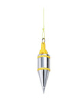 Magnetic plumb bob setter delivers fast, precise vertical alignment with a 14 oz bob, auto-recoil 14.5 ft line, shown hanging.