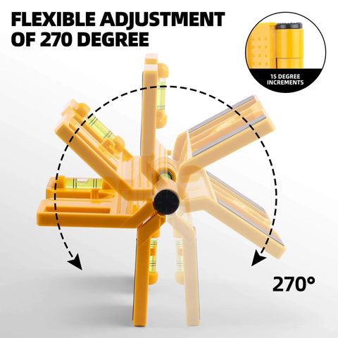 Magnetic Post Level Pro Grade With 270 Degree Adjustable Folding Design, Three Vials For Accurate Readings; shows 270° adjustment.