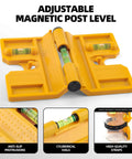 Magnetic Post Level Pro Grade With 270 Degree Adjustable Folding Design, Three Vials For Accurate Readings, Elastic Loop