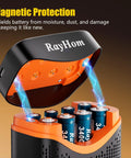 Eight Battery Pack With Charger 4 AA 3400mWh And 4 AAA 1100mWh inside open charger showing magnetic protection feature