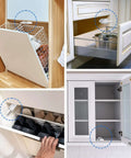 Heavy Duty Magnetic Push Latch for Cabinets and Large Doors No Handle Push to Open Touch Latch White 2 Pack Ideal for Drawers and Kitchen Cabinets Magnetic Release Latch installed on various furniture types.