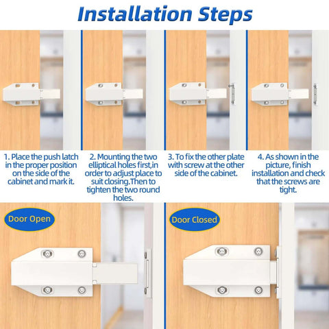 Installation steps for Heavy Duty Magnetic Push Latch for Cabinets and Large Doors No Handle Push to Open Touch Latch White 2 Pack