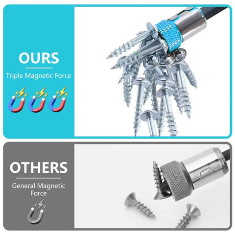 Upgraded Magnetic Screwdriver Head Ring For One Quarter Inch Hex Bits And Power Bits Universal Screw Magnetizer And Magnetic Screw Holder For Faster One-Handed Fastening And Repair comparison showing superior magnetic force.