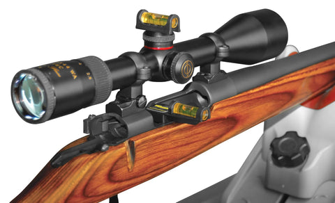 Installed Magnetic Base Scope Leveling Tool For Gunsmithing And Maintenance By Wheeler Engineering on rifle with wood stock