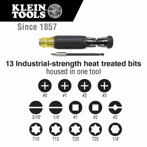 All-In-One Magnetic 14-In-1 Screwdriver Set With 13 Bits And One Quarter Inch Nut Driver, Adjustable Blade Length For Tight Spaces