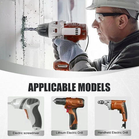 Man using electric drill with Magnetic Screwdriver Drill Bit Set 7 Piece Anti Slip Alloy Steel Durable Bits on wall