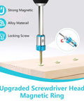 Upgraded Magnetic Screwdriver Head Ring For One Quarter Inch Hex Bits And Power Bits Universal Screw Magnetizer And Magnetic Screw Holder showing features and usage on wood