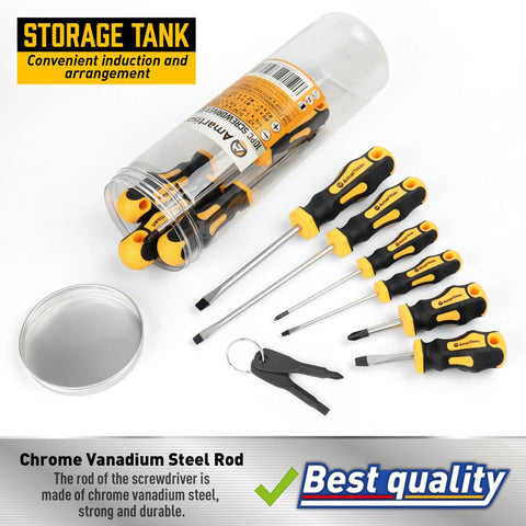 10 Piece Magnetic Screwdriver Set With 5 Phillips And 5 Slotted Tips Cushion Grip Handles And Chromium Vanadium Steel Construction Visible