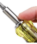 Close-up of All-In-One Magnetic 14-In-1 Screwdriver Set With 13 Bits And One Quarter Inch Nut Driver, showing stainless steel bit.