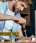 Man using 10 Piece Magnetic Screwdriver Set With 5 Phillips And 5 Slotted Tips Cushion Grip Handles And Chromium Vanadium Steel Construction Magnetic Bits for repair