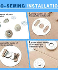 Step-by-step no-sewing installation guide for Magnetic Purse Snap Clasps 14mm Silver Tone Sets For Bags Handbags Purses And Clothing DIY Closures No Tools Required Easy Install 50 Sets Great For Craft Sewing And Craft Projects.