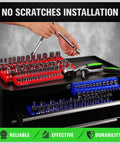 Six Piece Magnetic Socket Organizer Set With Three Blue Metric And Three Red SAE Holders for sockets shown on workbench
