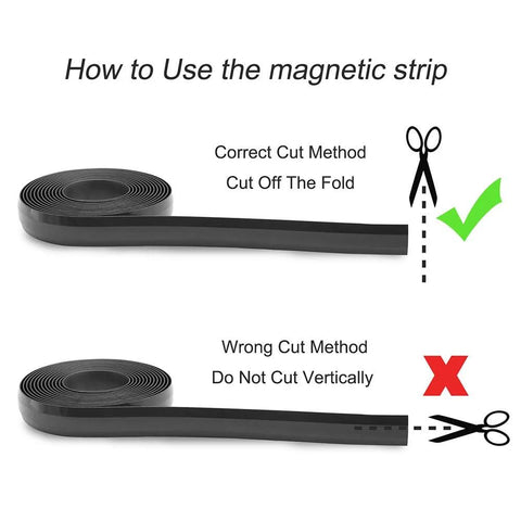 Instructional image showing correct and incorrect cutting methods for magnetic boundary strips for robotic vacuum cleaners, 13 feet long.