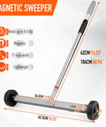 Seventeen Inch Rolling Magnetic Sweeper With Wheels And A Single Unit Adjustable Handle Eight Point Eight Pound Capacity