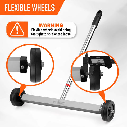 Seventeen Inch Rolling Magnetic Sweeper With Wheels And A Single Unit Adjustable Handle Eight Point Eight Pound Capacity Heavy Duty Magnet