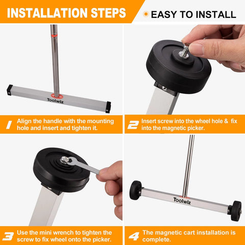 Effortlessly lifts ferrous metal debris with a 17 inch heavy duty magnetic sweeper, 8.8 lb load, adjustable 15 to 39 inch handle