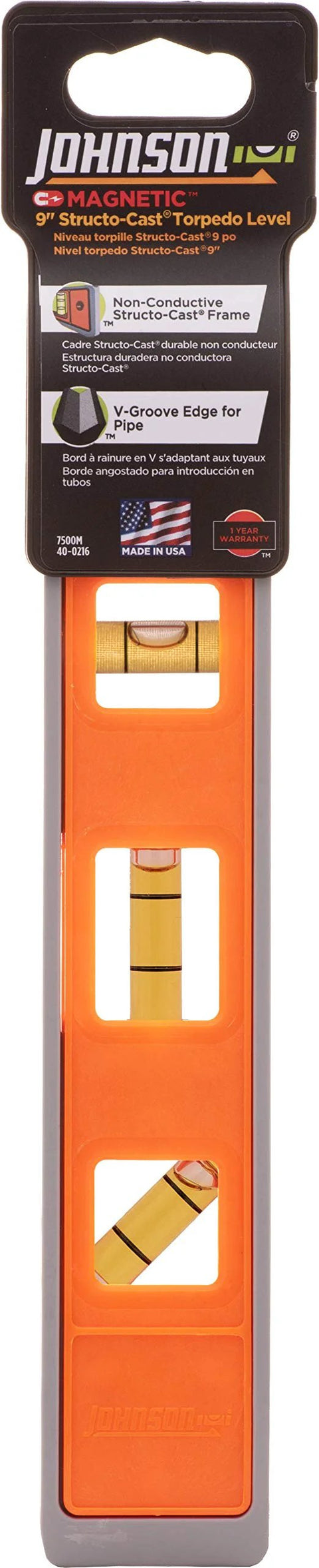 9-Inch Magnetic Structo-Cast Torpedo Level delivers fast, accurate readings on metal surfaces, pipes, wood with durable frame