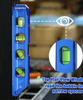 Magnetic 8 Inch Torpedo Level With Four Vials For 0 90 45 30 Degree Angles Aluminum Alloy Body Hands Free On Iron Surfaces High Accuracy 0.5mm Per Meter Cobalt Blue By WORKPRO shown attached to metal surface with top vial feature emphasized.