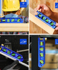 Magnetic 8 Inch Torpedo Level With Four Vials For 0 90 45 30 Degree Angles Aluminum Alloy Body Hands Free On Iron Surfaces High Accuracy 0.5mm Per Meter Cobalt Blue By WORKPRO in use at various angles.