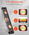 Side view of Six Piece All Magnetic Torpedo Level Set With Aluminum Alloy Box Leveler showing 45, 90, and 180 degree measurements.