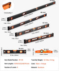 Six Piece All Magnetic Torpedo Level Set With Aluminum Alloy Box Leveler Includes 10 To 78 Inch Levels SAE And Metric Scales Three Vials For Accurate 45 90 And 180 Degree Measurements Shock Resistant Construction displayed on white background