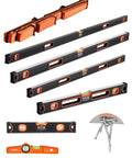 Six Piece All Magnetic Torpedo Level Set with carrying case, 10 to 78 inch levels, SAE and metric scales, durable construction