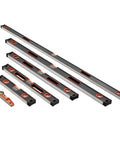 Image of Six Piece All Magnetic Torpedo Level Set with aluminum body, magnetic base, sizes from 10 to 78 inches, three vials visible.