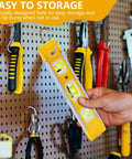 Magnetic 9 Inch Torpedo Level With Three Vials At 45 90 And 180 Degrees being stored on a pegboard among various tools