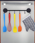 6 Hooks Magnetic Utensil Holder Untensil Rack Tool Hanger Organizer on refrigerator with colorful kitchen tools and mitt