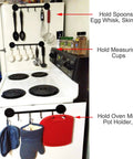 6 Hooks Magnetic Utensil Holder Untensil Rack Tool Hanger Organizer for Refrigerator with pots, mitts, and spoons