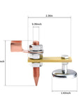 Side view of 2 Pack Magnetic Welding Ground Clamps with conductive rods and copper tails showing dimensions in inches