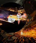 2 Pack Magnetic Welding Ground Clamps With Conductive Rods And Copper Tails in use with sparks from welding process.