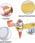 Close-up of 2 Pack Magnetic Welding Ground Clamps with Conductive Rods and Copper Tails, featuring strong magnet and insulation material.