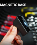 Close-up of 48 Piece Magnetic Wrench Organizer Set With Metric And SAE Labels showing magnetic base in a hand with tools in background.